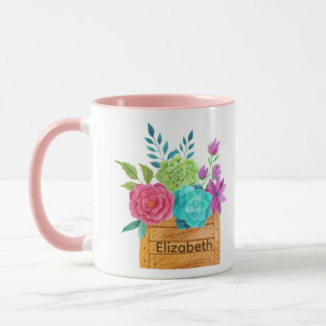 Monogram blomsterkorg akvarell  mugg (Vänster)