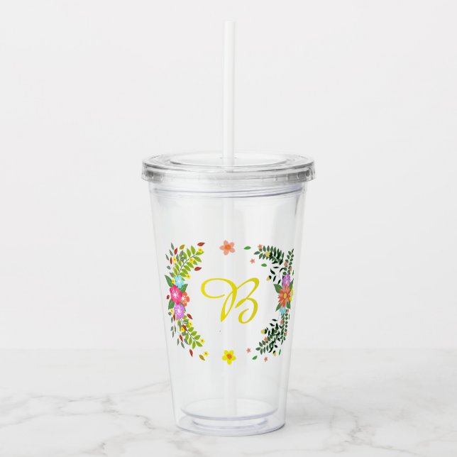 Monogram blomsterkrans take away mugg (Framsida)