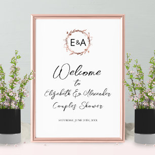 Monogram blomsterpar Shower välkomstskylt Poster