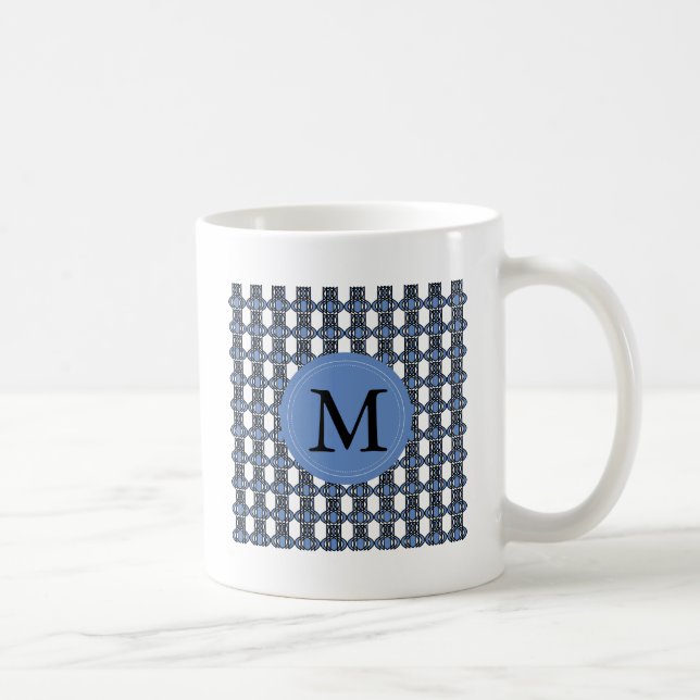 Monogram Blue Abstrakt Scarab Mönster Kaffemugg (Höger)