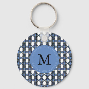 Monogram Blue Abstrakt Scarab Mönster Nyckelring