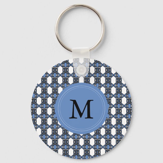 Monogram Blue Abstrakt Scarab Mönster Nyckelring (Framsida)
