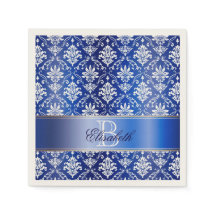 Monogram Blue and White Damask