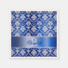 Monogram Blue and White Damask Pappersservett