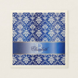 Monogram Blue and White Damask Pappersservett
