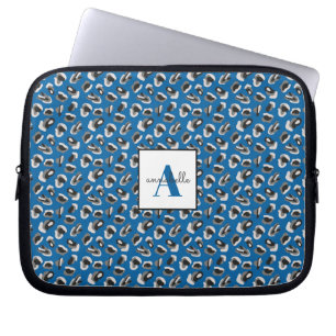 Monogram Blue Animal Leopard Skriv ut Personlig Laptop Fodral