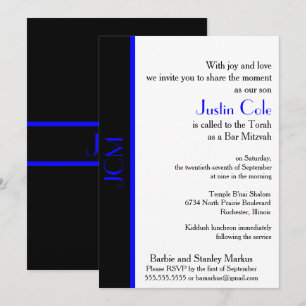 Monogram Blue Black Pub Mitzvah Inbjudningar