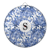Monogram Blue Blommigt Botanical Mönster Dartboard