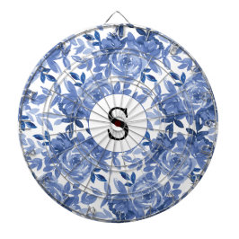 Monogram Blue Blommigt Botanical Mönster Dartboard Darttavla