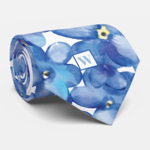 Monogram Blue Blommigt Botanical Neck Tie