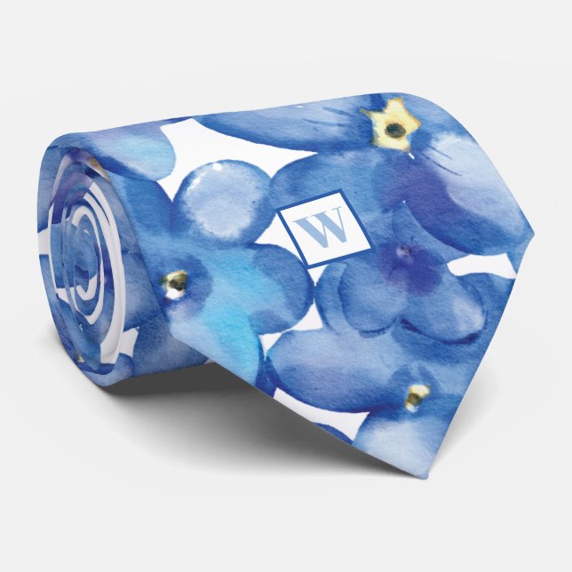 Monogram Blue Blommigt Botanical Neck Tie Slips (Rullad)