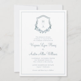 Monogram Blue Blommigt Bröllop Inbjudningar