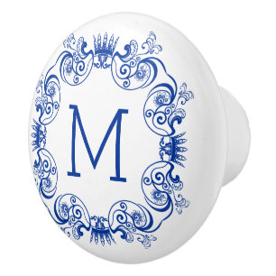 Monogram Blue Blommigt Orante Circle Grame Knopp
