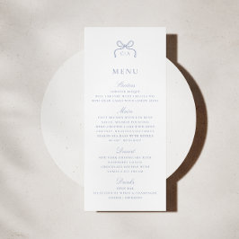 Monogram Blue Bow Wedding Menu Card Inbjudningar
