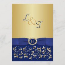 Monogram Blue, Bröllbjudan till Rulla i Guld Blomm