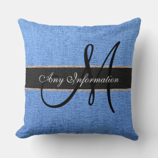 Monogram Blue Burlap Rustic Jute Kudde