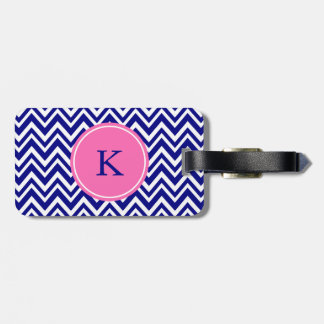 Monogram Blue Chevron Mönster med Shock rosa Bagagebricka