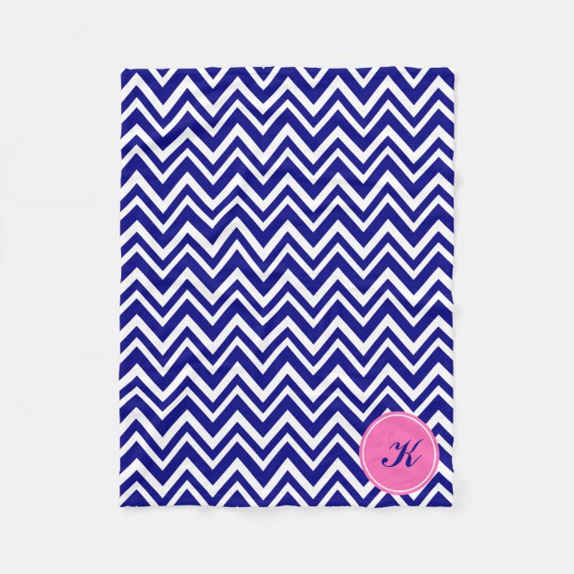 Monogram Blue Chevron Mönster med Shock rosa Fleecefilt (Framsidan)
