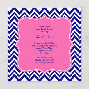 Monogram Blue Chevron Mönster med Shock rosa Inbjudningar