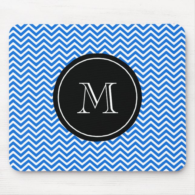 Monogram Blue Chevron Mönster Musmatta (Framsidan)