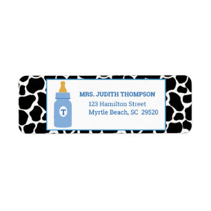 Monogram Blue Cowprint Mjölk a Holie Address Label Returadress Etikett