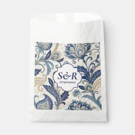 Monogram Blue & Cream Damask Blommigt Bröllop