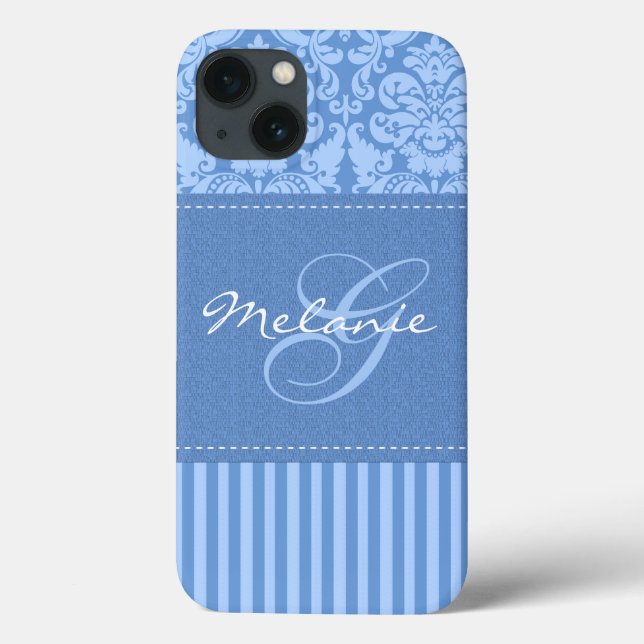 Monogram Blue Damask Rand iPad Air Case (Baksida)