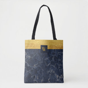 Monogram Blue Faux Marble & Guld Struktur Mönster Tygkasse