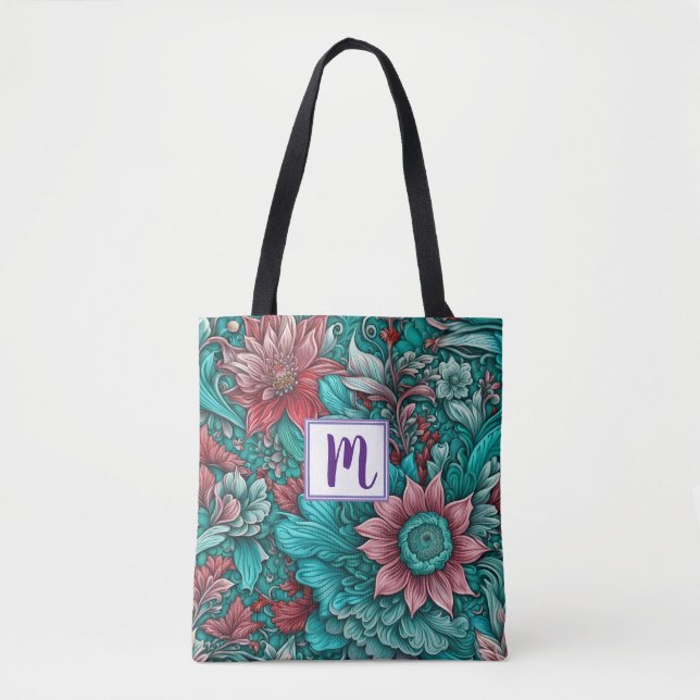 Monogram Blue Flowers Tygkasse (Framsida)