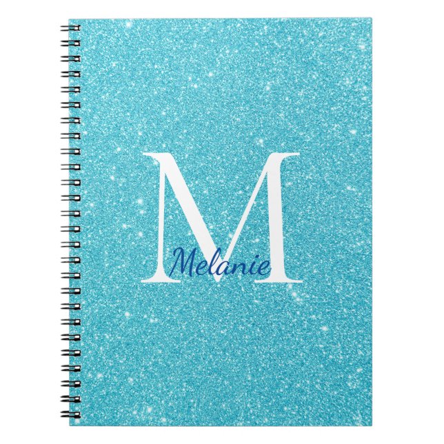 Monogram Blue Glitter Anteckningsbok (Framsidan)