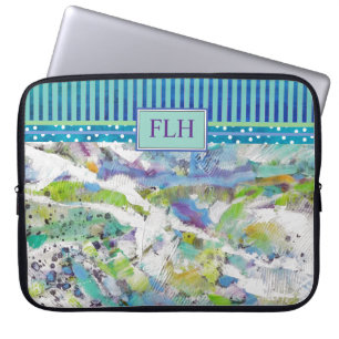 Monogram Blue Grönt Abstrakt Art & Rand Laptop Fodral