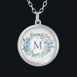 Monogram Blue Grönt Blommigt Botaniskt vattenbruk Silverpläterat Halsband<br><div class="desc">En vacker,  monogrammad blommigt av blå grönt botaniskt vattenfärgshalsband för henne. De gör underbara gåvor.</div>