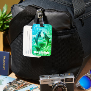 Monogram Blue & Grönt Dolphins Ocean Bagagebricka