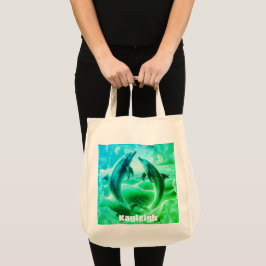 Monogram Blue & Grönt Dolphins Ocean | Tygkasse