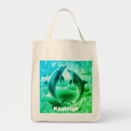 Monogram Blue & Grönt Dolphins Ocean | Tygkasse