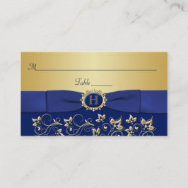Monogram Blue Guld Blommigt Place Card Placeringskort