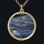 Monogram Blue Guld Glitter Agate Bridesmaid Gift Guldpläterat Halsband<br><div class="desc">Anpassa den här silver-plattan eller guld-plattan med namn eller initialer. Ett trendig och en snyggt för kvinnorna i ditt liv.</div>