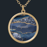 Monogram Blue Guld Glitter Agate Bridesmaid Gift Guldpläterat Halsband<br><div class="desc">Anpassa den här silver-plattan eller guld-plattan med namn eller initialer. Ett trendig och en snyggt för kvinnorna i ditt liv.</div>
