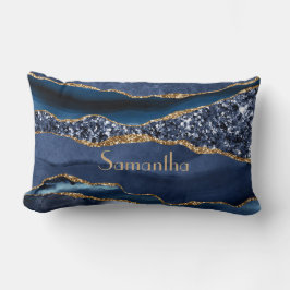 Monogram Blue Guld Glitter Agate Marble Glam Bling Lumbarkudde
