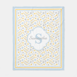 Monogram Blue Gult & Grått Modern Fleece Blanket