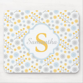 Monogram Blue Gult & Grått Mönster Mousepad Musmatta