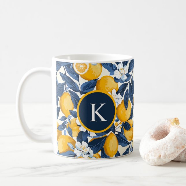 Monogram Blue Gult Lemon Citrus Kaffemugg (Med munk)