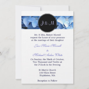 Monogram Blue Hydrangea bröllopsinbjudan Inbjudningar