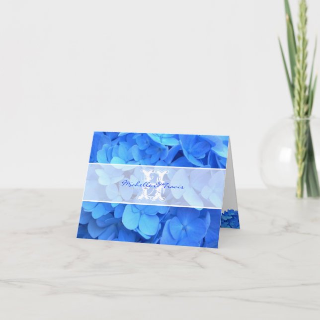 Monogram Blue Hydrangea Tackkort Card Anteckningskort (Framsida)
