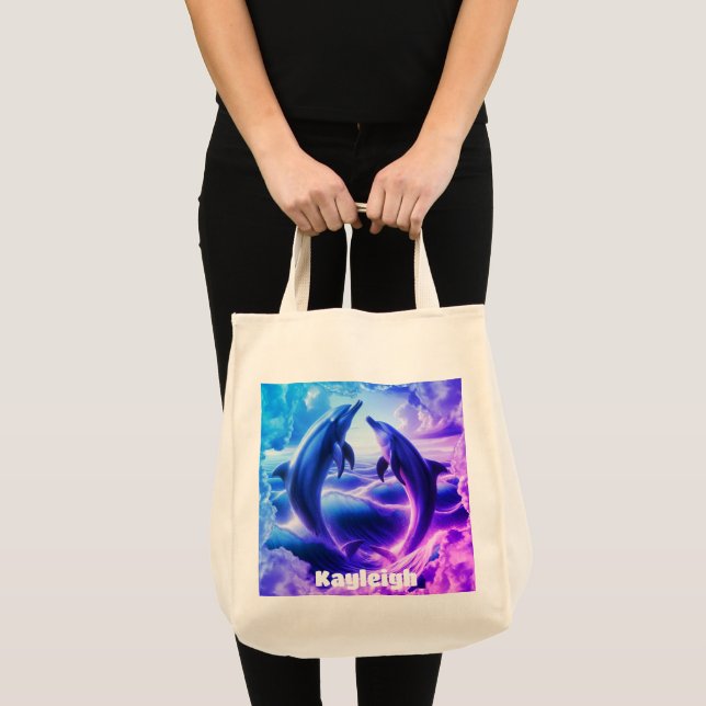 Monogram Blue & Lila Dolphins Ocean | Tygkasse (Framsida (produkt))
