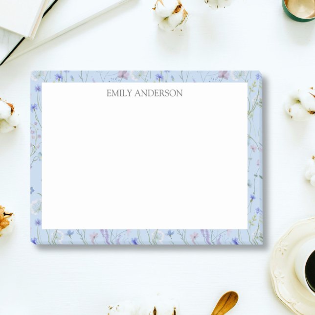 Monogram Blue Lila Söt Wildblomma Blommigt Post-it Block (In situ)