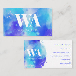 Monogram Blue Lila Watercolor Artist Visitkort