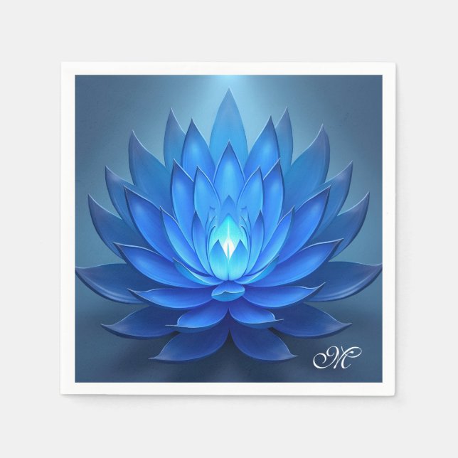 Monogram Blue Lotus Flower Andlig Art Pappersservett (Framsidan)