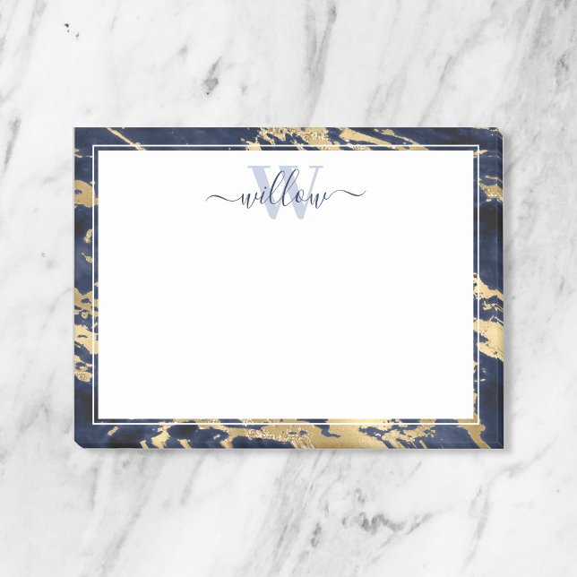 Monogram Blue Marble Gold Foil Graphic Post-it Block (Skapare uppladdad)