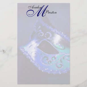 Monogram Blue Masquerad Bröllop Stationery Brevpapper